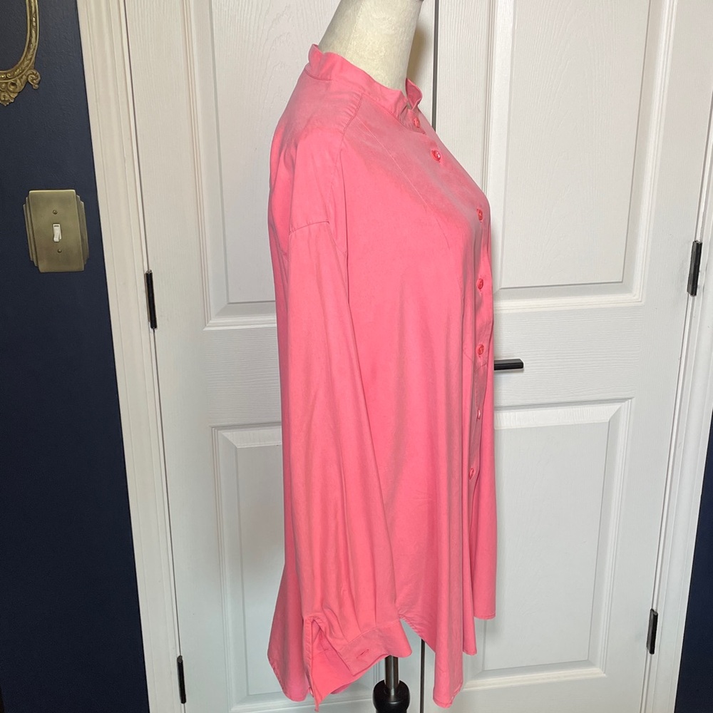 Vintage Anne Fontaine Silk Bright Coral-Pink Tab Collar Blouse Size 22 - Picture 4 of 8